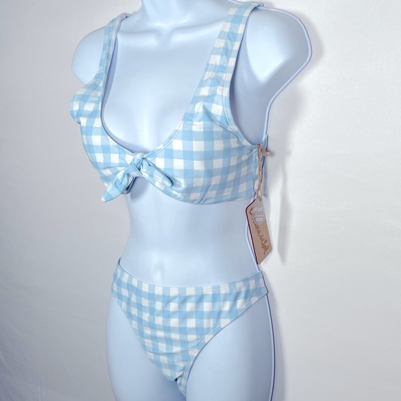 Baby Blue Checkered Plaid Tie Bikini Size Large - Picture 6 of 6